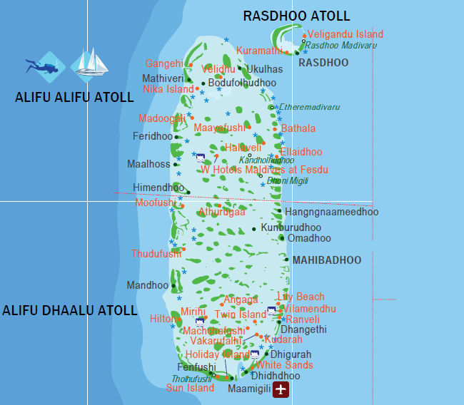 Карта отелей на мальдивах