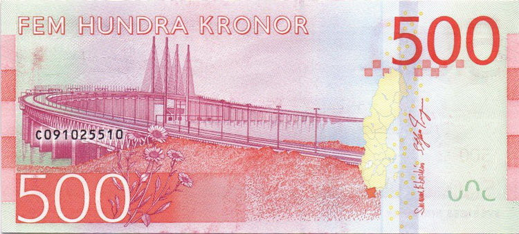 500 шведских крон с изображением Эресуннского моста